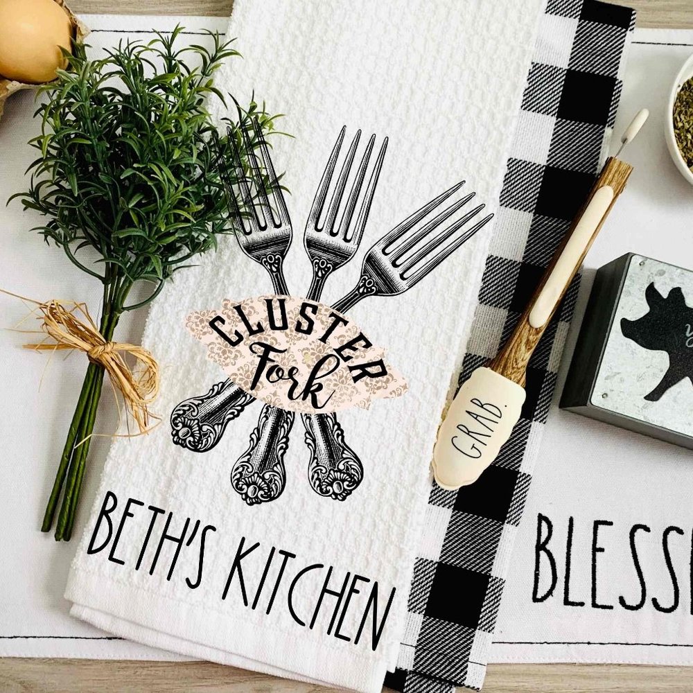 TEA TOWEL-Cluster Fork-Kitchen Towel-Personalized-Housewarming Gift…